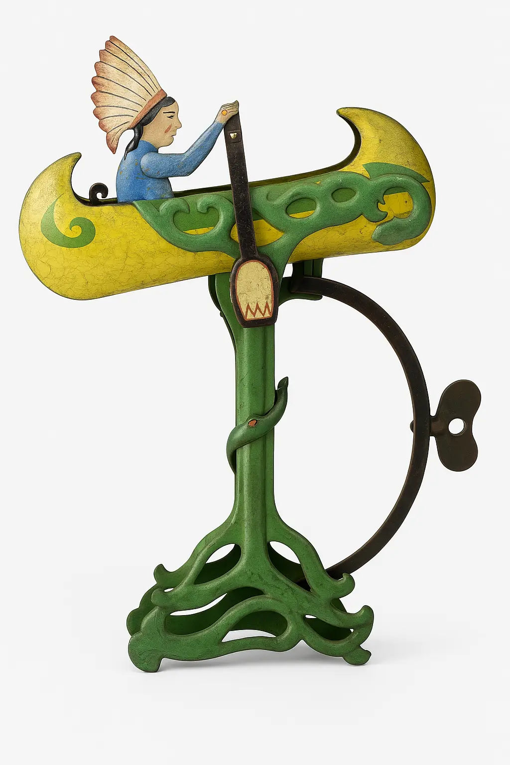 Vintage Indigenous Chief Canoe Rider on Sculptural Art Nouveau Base Handpicked By Heidi