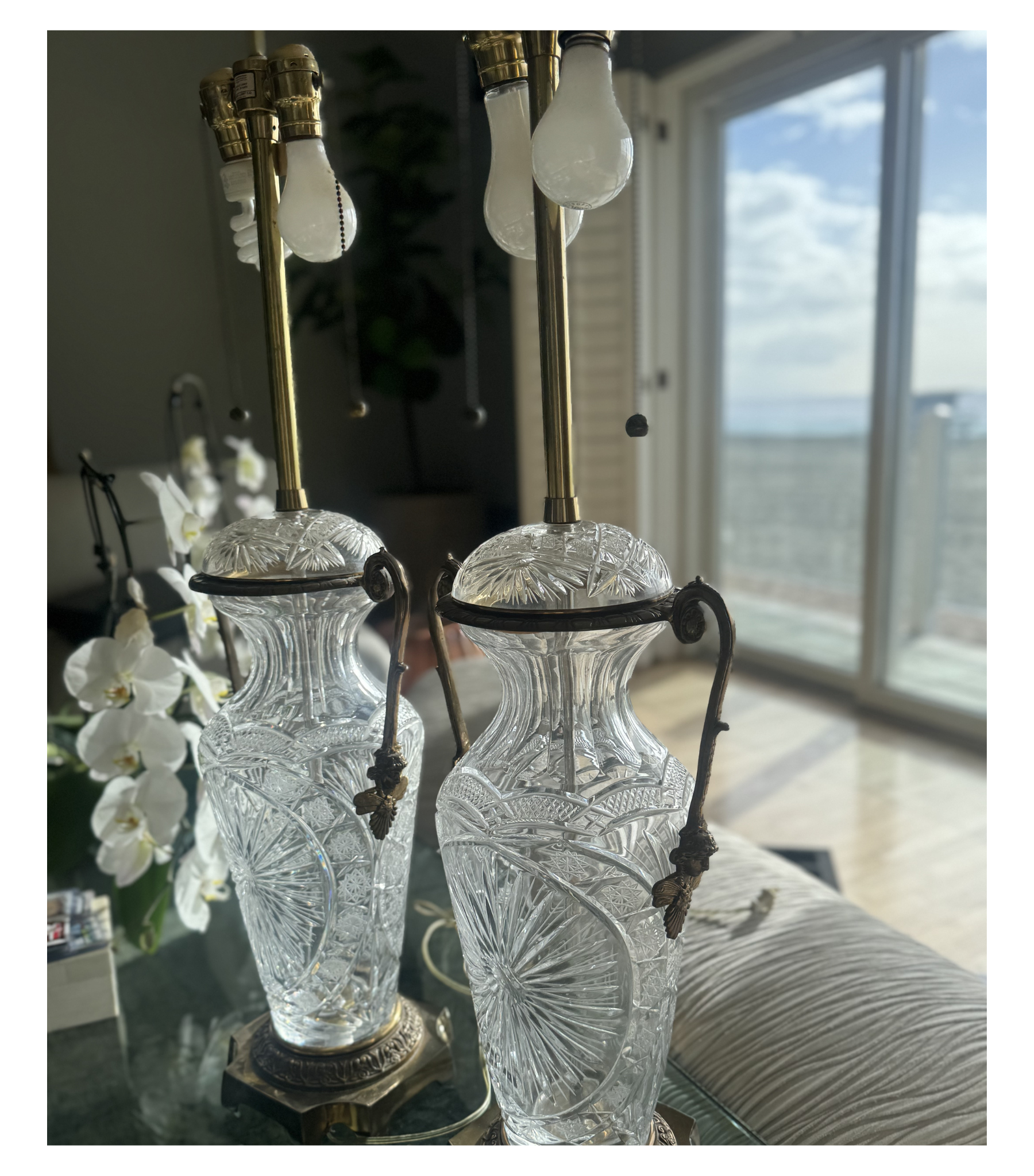 Marbro-Style Hand-Cut Crystal & Brass Lamps – Hollywood Regency Elegance