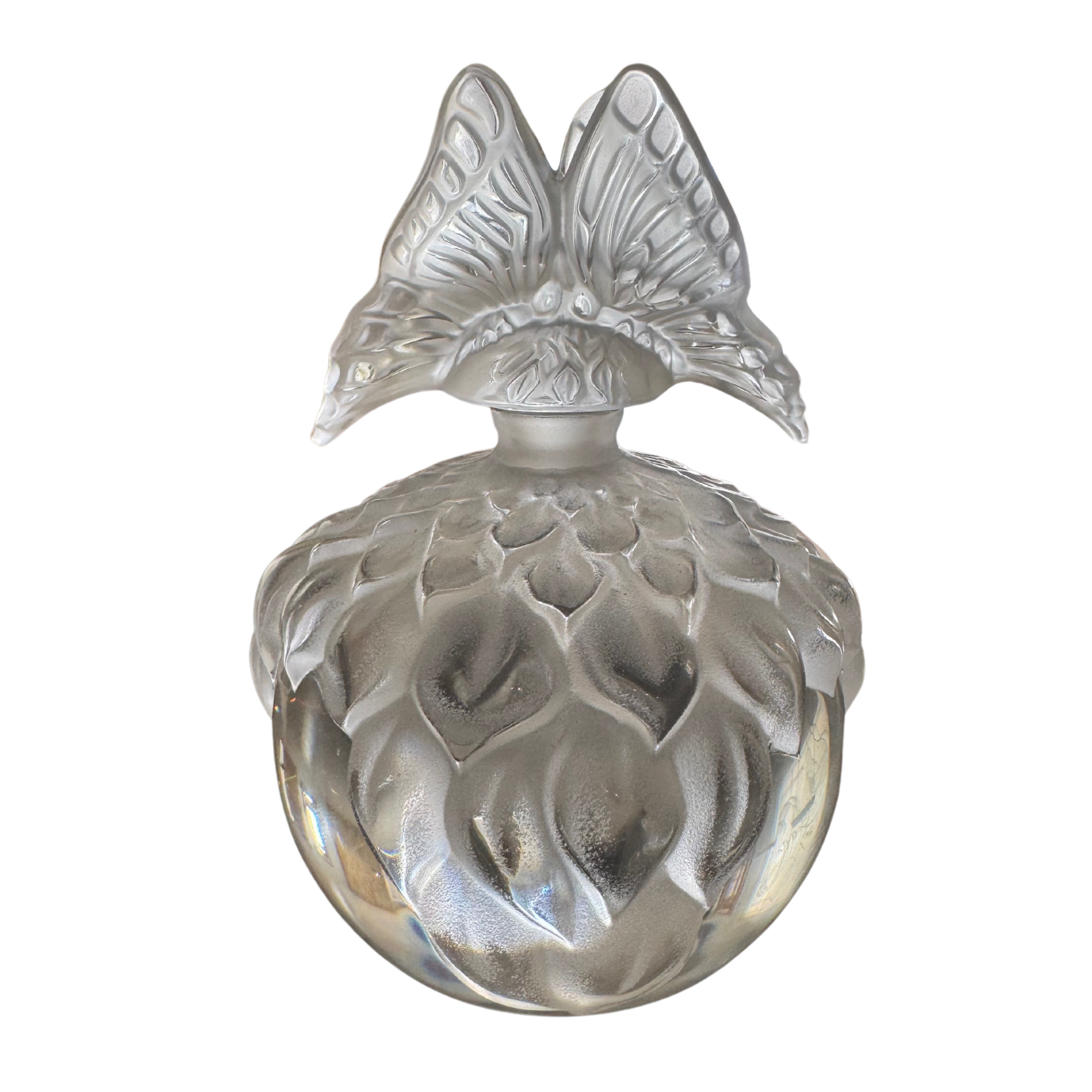 Lalique Butterfly Crystal Perfume Bottle – Vintage French Art Glass Collectible